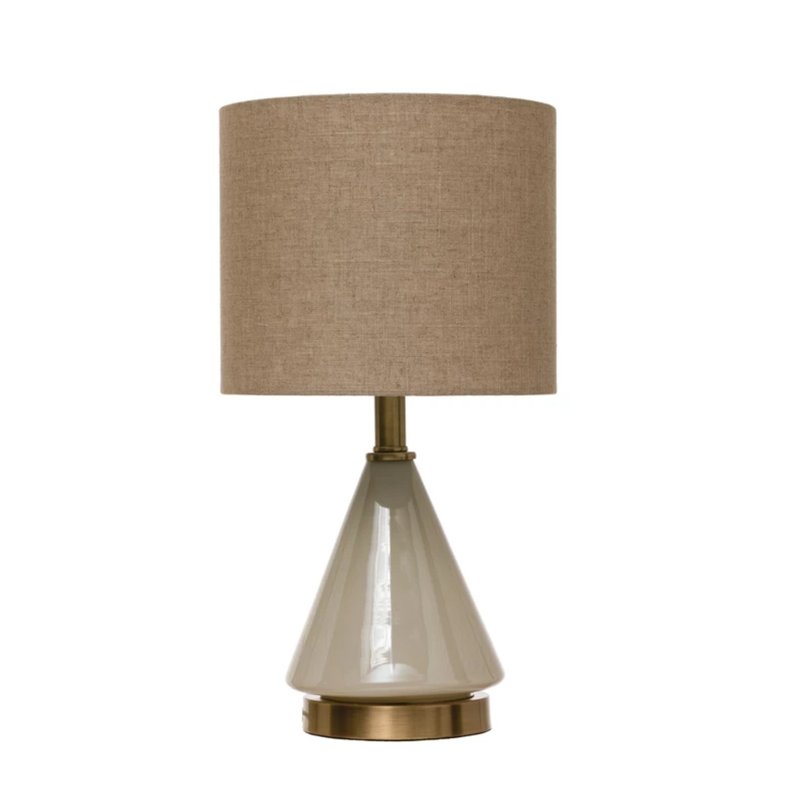 Glass Table Lamp w Linen Shade
