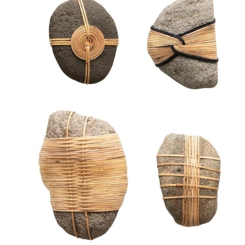 River Stone w Hand-Woven Rattan Accent S/4