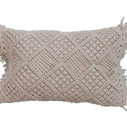 Cotton Macrame Lumbar Pillow w Fringe