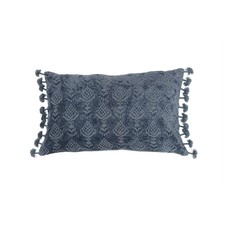 Cotton Chenille Embroidered Lumbar Pillow w Tassels