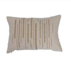 Woven Cotton Slub Lumbar Pillow w Gold Metallic Thread Embroidery