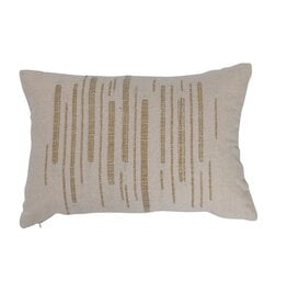 Woven Cotton Slub Lumbar Pillow w Gold Metallic Thread Embroidery