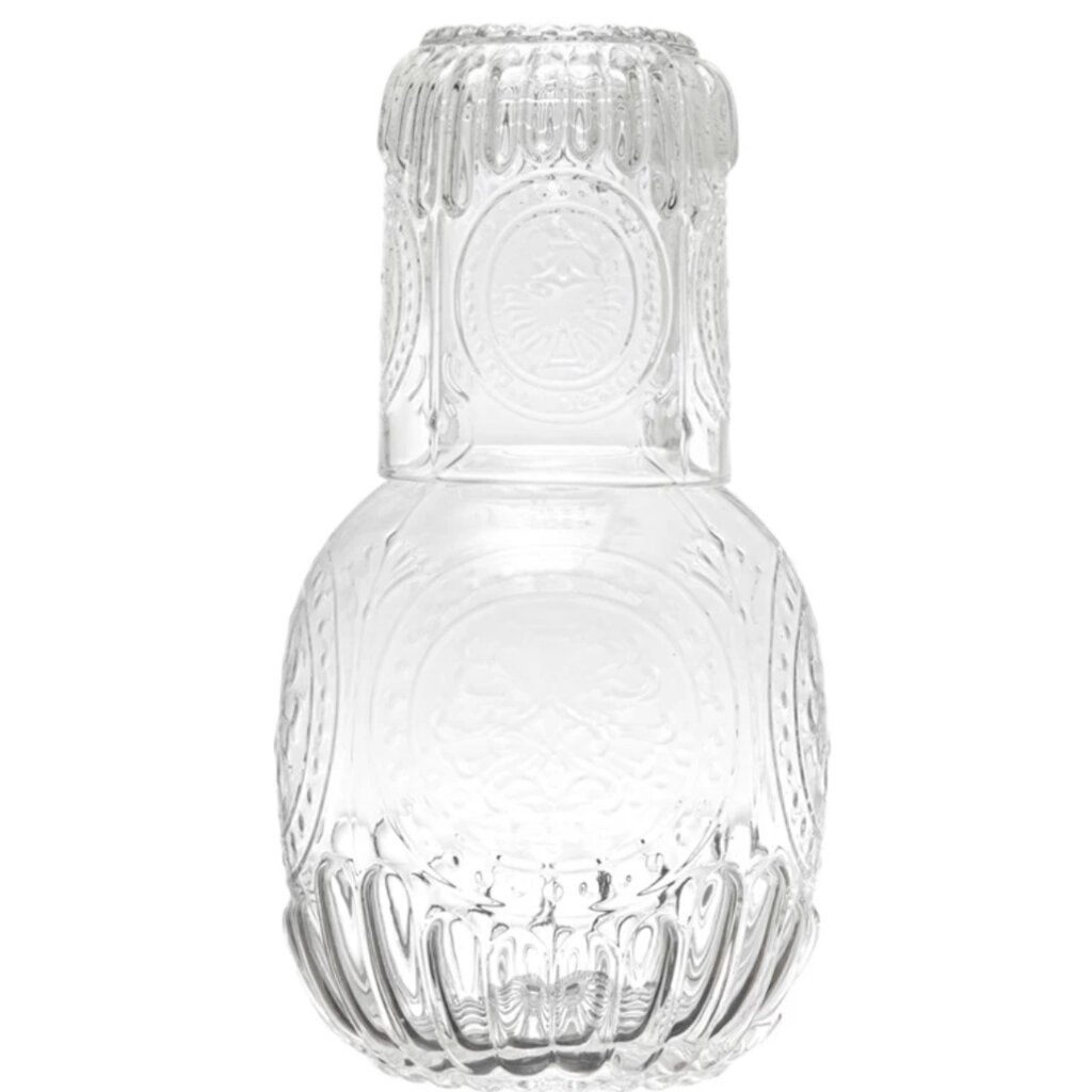 Embossed Glass Carafe w/ 8 oz. Embossed Drinking