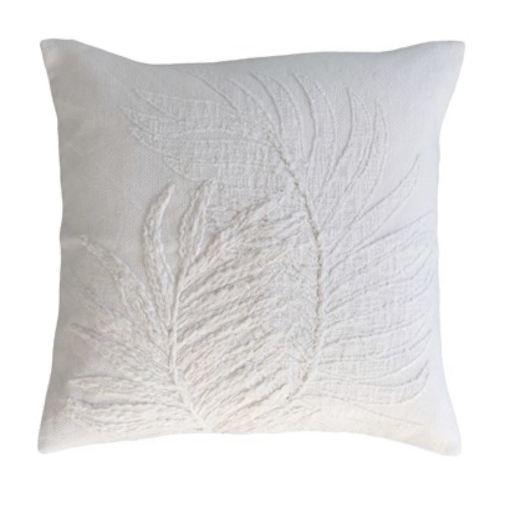 Square Cotton Pillow w Botanical Embroidery