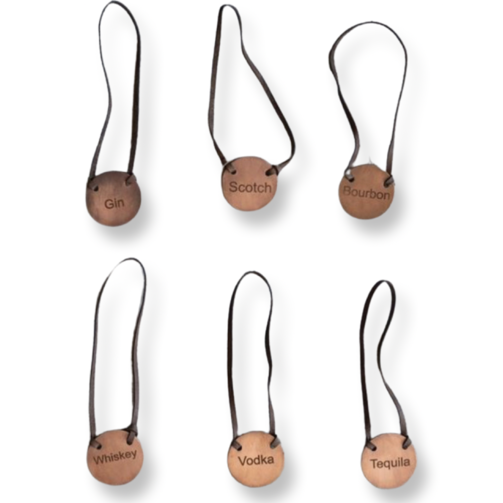 Metal Bottle Tag w/ Leather Tie Antique Copper Finish S/6
