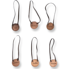 Metal Bottle Tag w/ Leather Tie Antique Copper Finish S/6