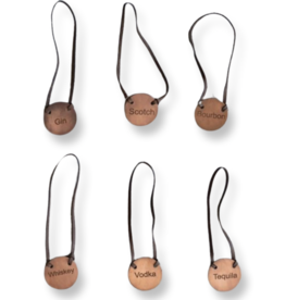 Metal Bottle Tag w/ Leather Tie Antique Copper Finish S/6