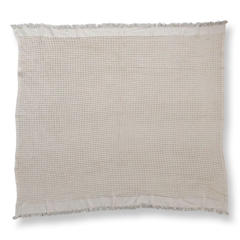 Cotton Waffle Weave Throw w Fringe Natural