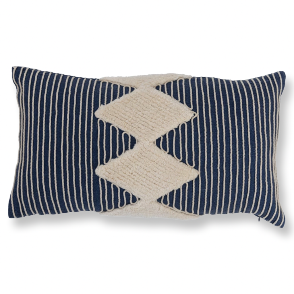 Cotton Tufted Lumbar Pillow w Embroidered Rope Stripes