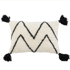 Wool Blend Tufted Lumbar Pillow w Chevron & Tassels