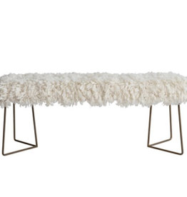 New Zealand Wool Shag Bench w Antique Gold Finish Metal Legs