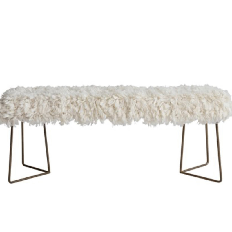 New Zealand Wool Shag Bench w Antique Gold Finish Metal Legs