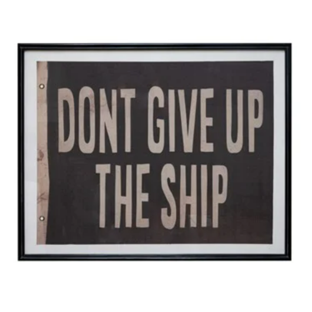 Wood Framed Glass Wall Décor with Vintage Reproduction Flag "Dont Give Up"