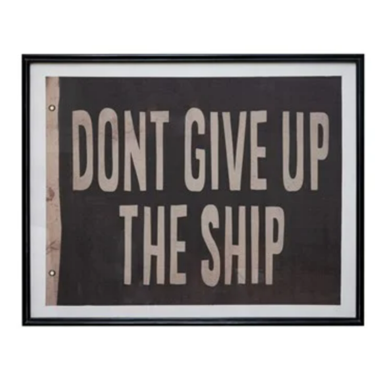 Wood Framed Glass Wall Décor with Vintage Reproduction Flag "Dont Give Up"