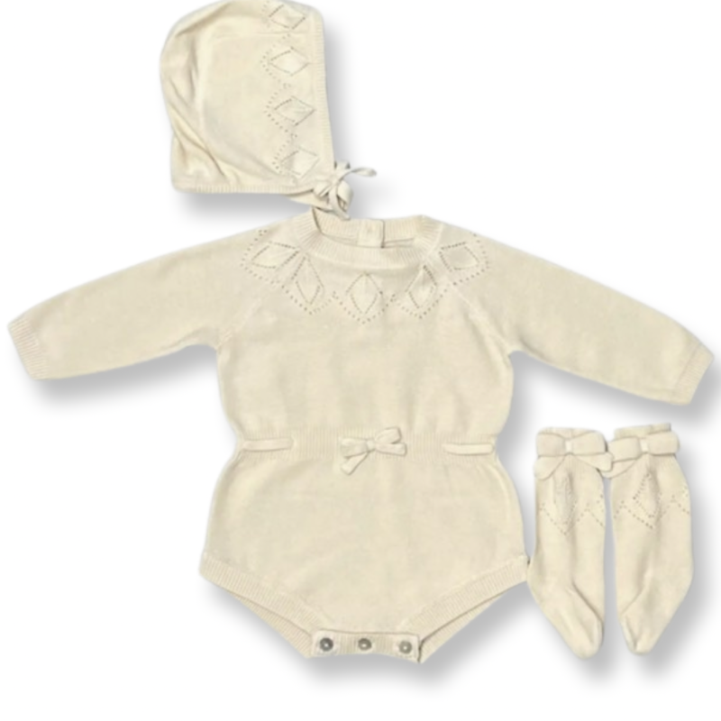 Viverano Milan Pointelle Knit Baby Girl Bodysuit 3pc SET