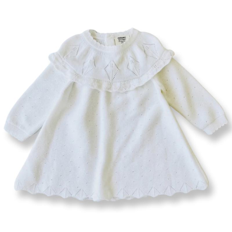 Viverano Milan Pointelle Ruffle Organic Sweater Knit Baby Girl Dress