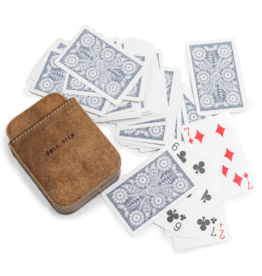 Sugarboo Brown Leather Card Case with Playing  Cards - 3.25" x 1.5" x 4.5"