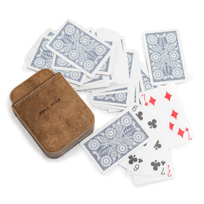 Sugarboo Brown Leather Card Case with Playing  Cards - 3.25" x 1.5" x 4.5"