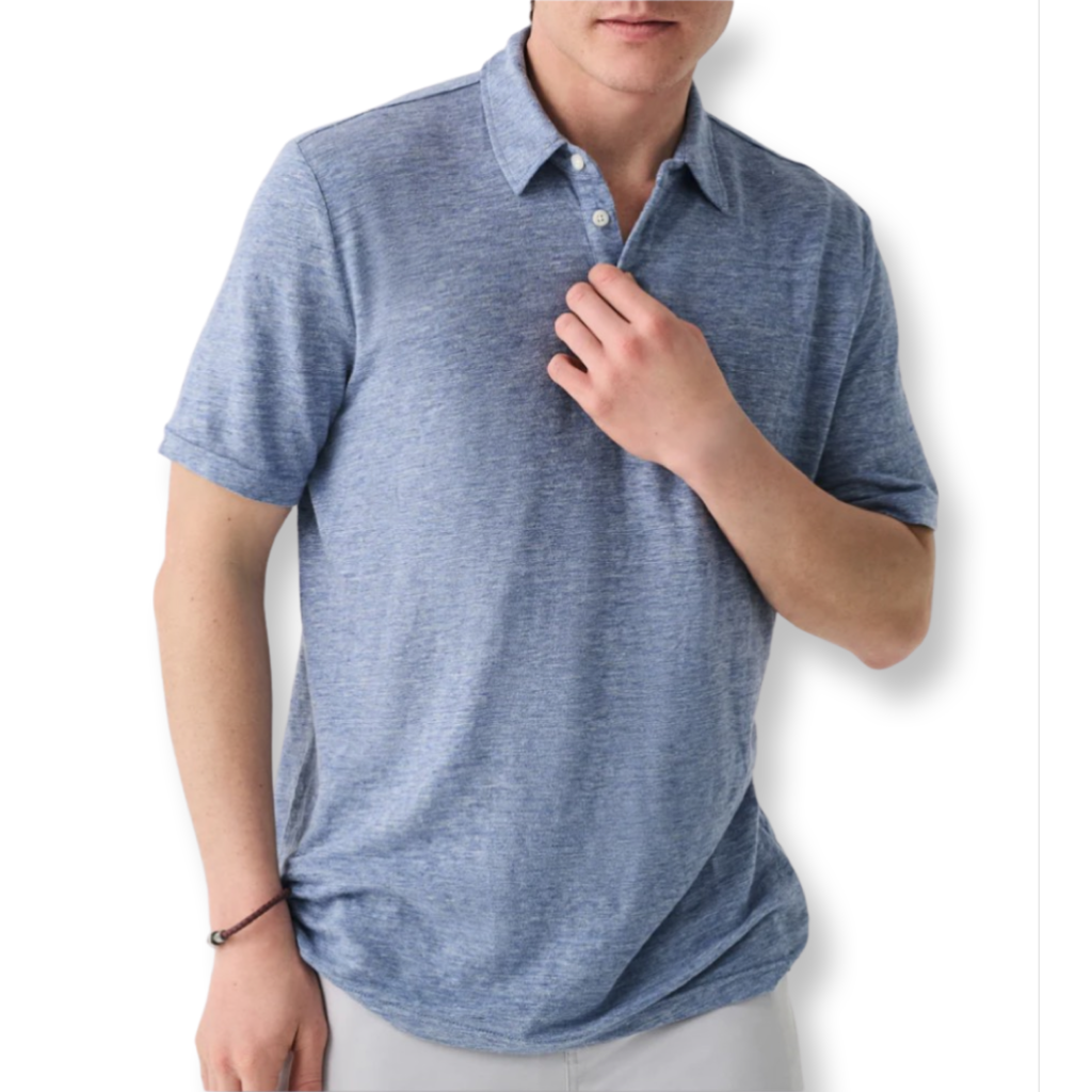 Faherty FOR HIM Short Sleeve Linen Laguna Polo Cool Breeze Heather