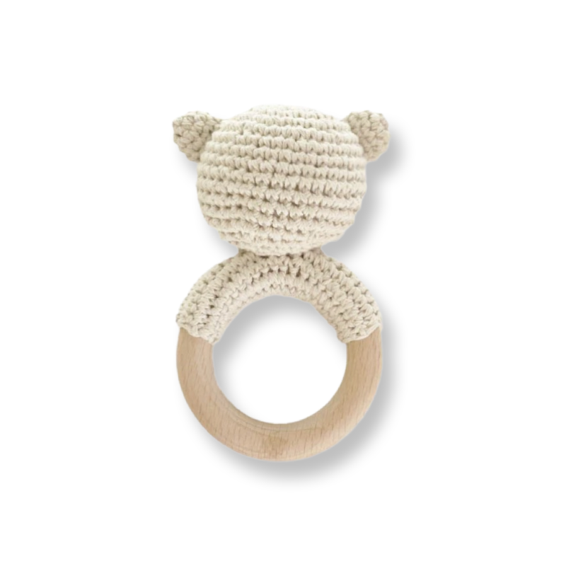 The Blueberry Hill Cotton Crochet Rattle Teether Bear