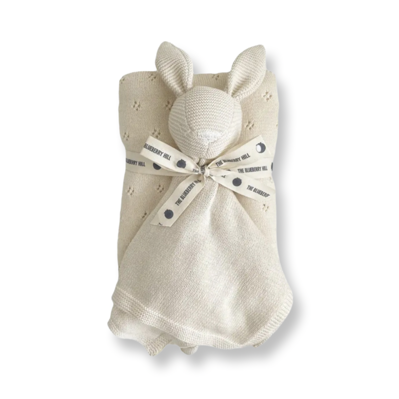 The Blueberry Hill Pique Blanket & Bunny Lovey Set Cream