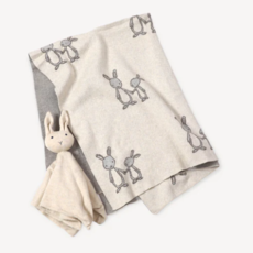 Viverano Bunny Mommy & Me Jacquard Knit Baby Blanket & Lovey Gift SET