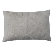 Cotton Slub Embroidered Lumbar Pillow w/ Pattern & Chambray Back, Polyester Fill