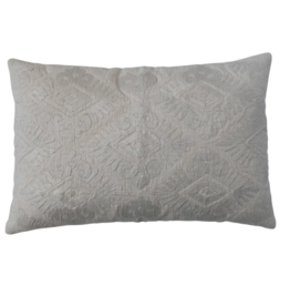 Cotton Slub Embroidered Lumbar Pillow w/ Pattern & Chambray Back, Polyester Fill