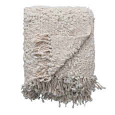 60"L x 50"W Woven Cotton Blend Cable Knit Throw w/ Fringe