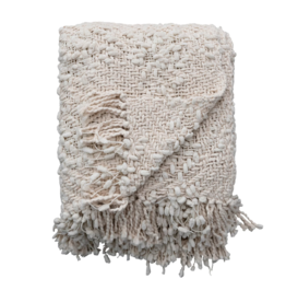 60"L x 50"W Woven Cotton Blend Cable Knit Throw w/ Fringe