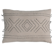 24"L x 16"H Hand-Embroidered Cotton Lumbar Pillow w/ Kantha Stitch