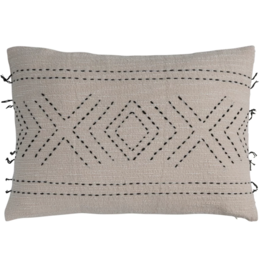24"L x 16"H Hand-Embroidered Cotton Lumbar Pillow w/ Kantha Stitch