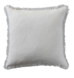 20" Square Stonewashed Linen Pillow w/ Fringe, Ivory