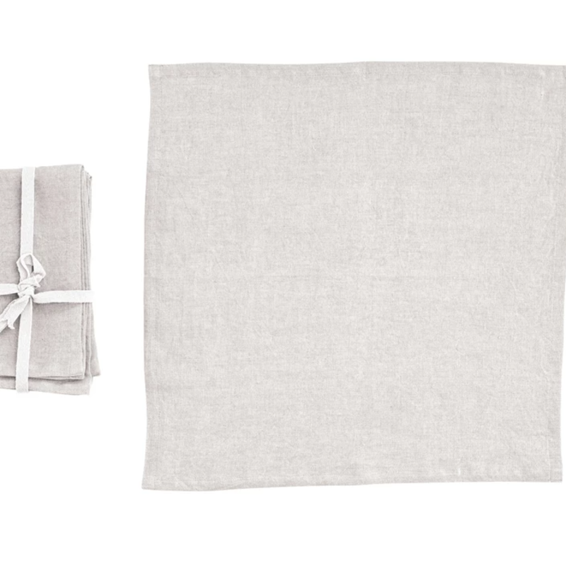 18" Square Stonewashed Linen Napkins, Ivory Color, Set of 4