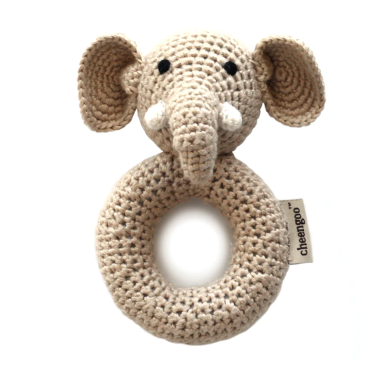 Cheengo Elephant Ring Hand Crocheted Rattle