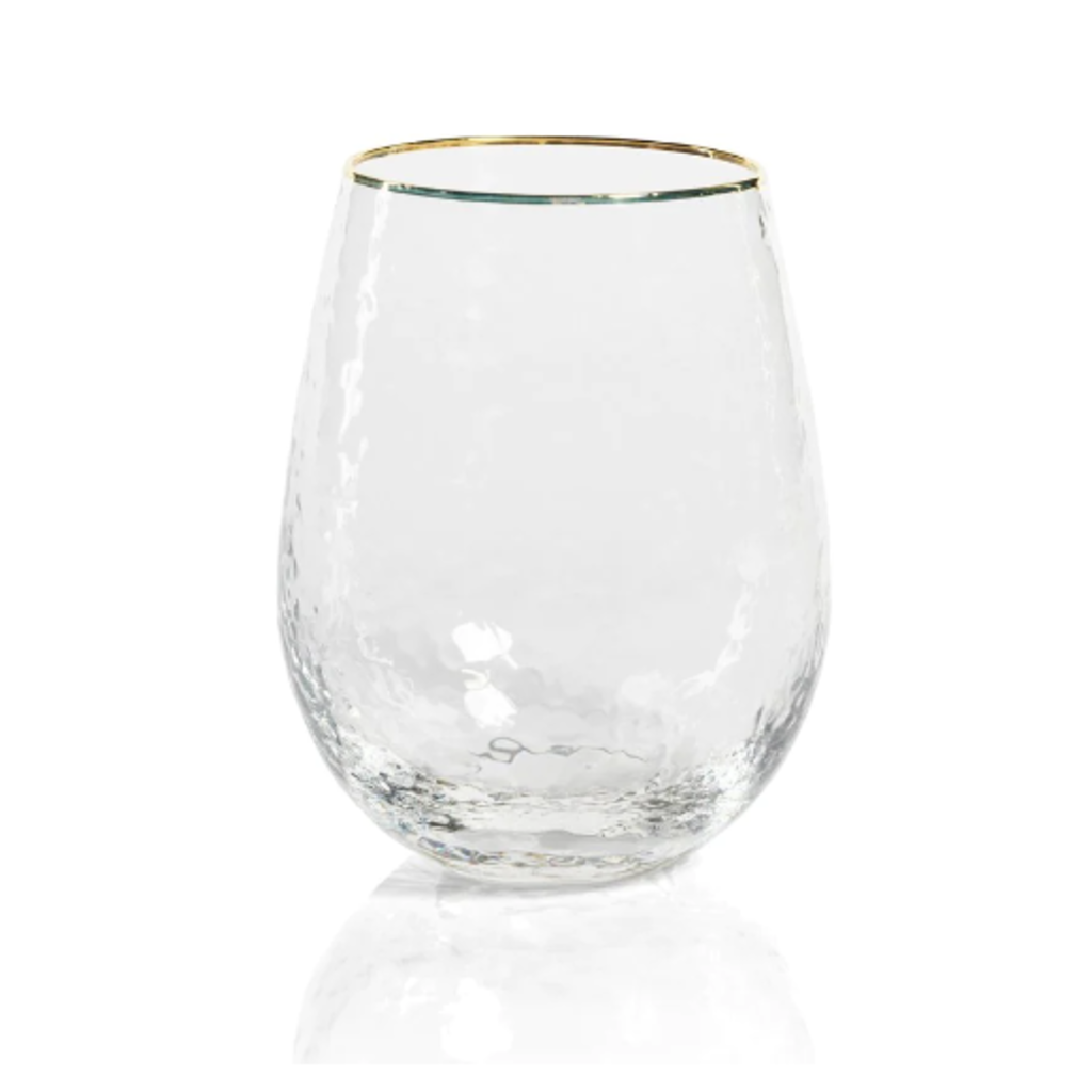 Negroni Hammered Stemless All Purpose w/ Gold Rim