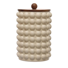 Stoneware Canister w/ Raised Dots & Acacia Wood Lid Large