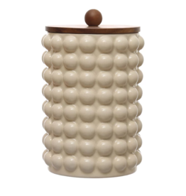 Stoneware Canister w/ Raised Dots & Acacia Wood Lid Large