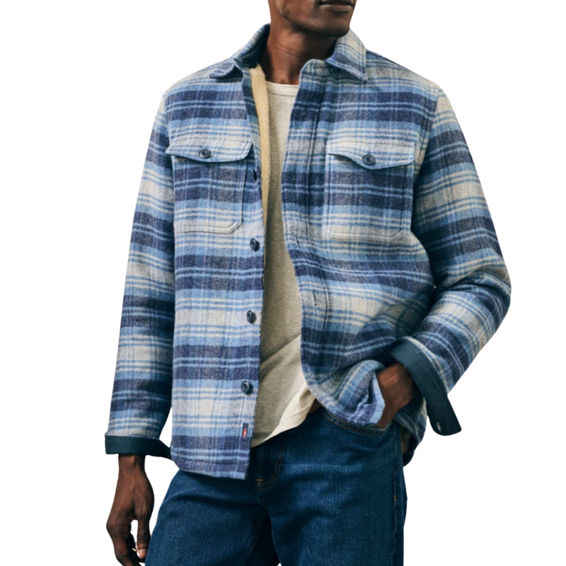 Faherty FOR HIM High Pile Fleece Lined Wool COP Mountain Mist Plaid