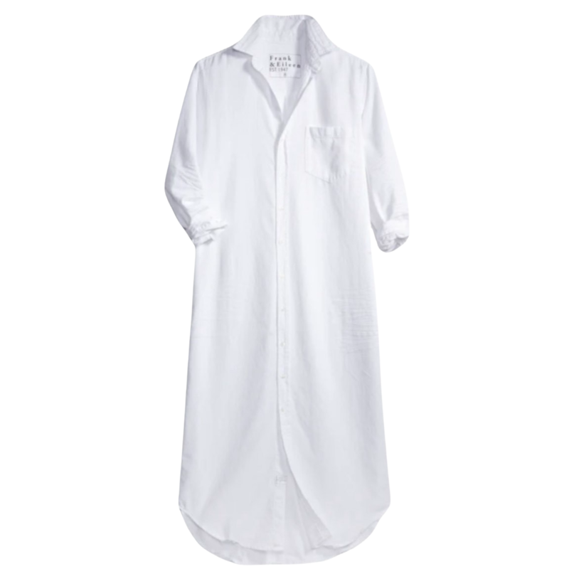 Frank & Eileen RORY Maxi Shirtdress WHITE TATTERED DENIM