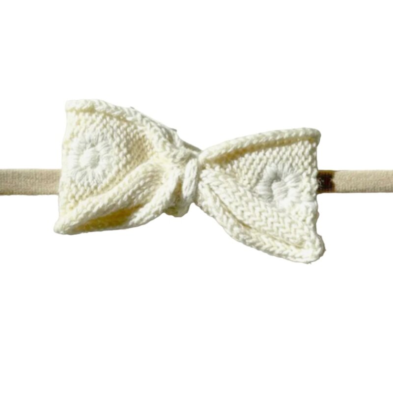 Viverano Milan Embroidered Knit Bow Baby Headband Cream