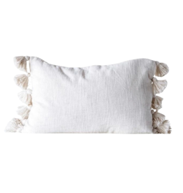 Woven Cotton Slub Lumbar Pillow w Tassels