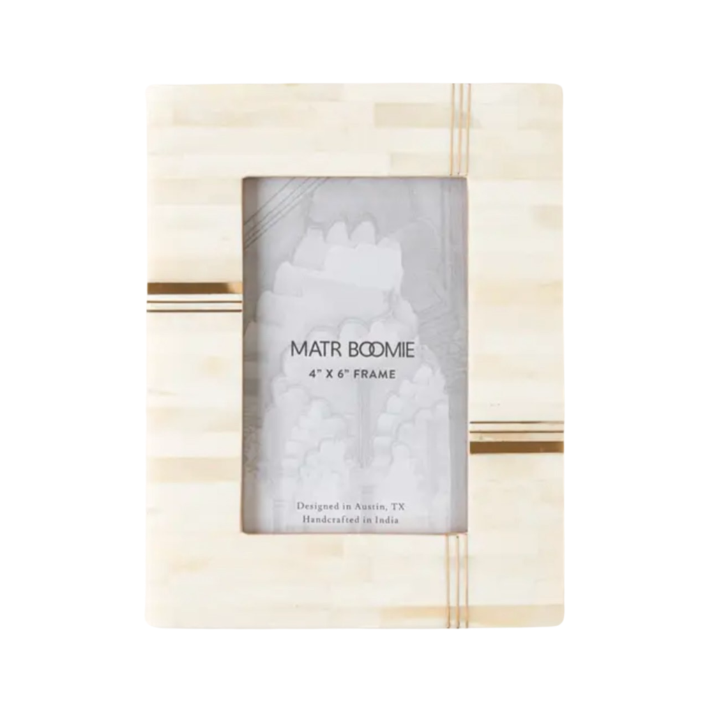 Matr Boomie Mukhendu 4x6 Cream Picture Frame Carved Bone, Brass Bar