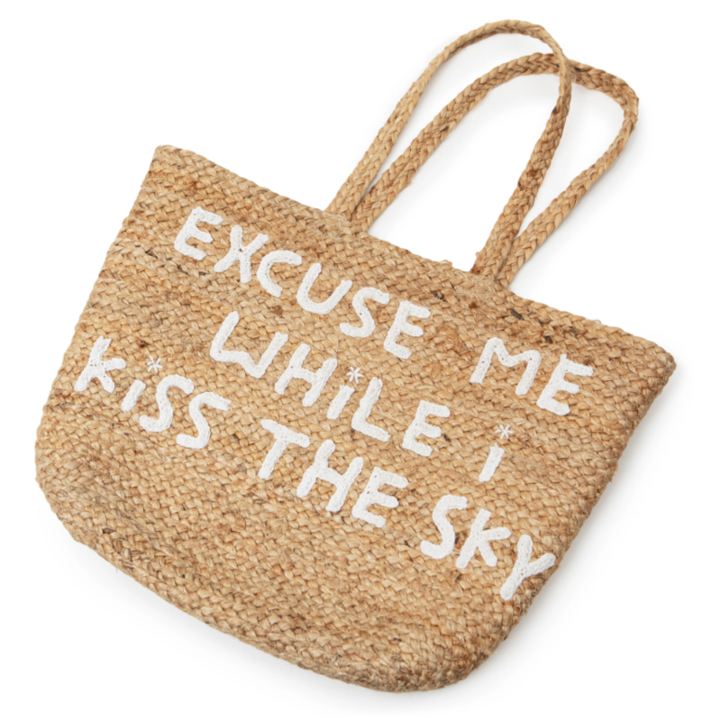 Sugarboo Large Excuse Me While I Kiss the Sky Jute Tote Bag