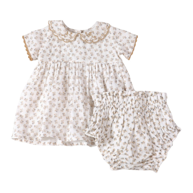 Viverano Emilia Embroidered Collar Floral Baby Dress + Bloomer