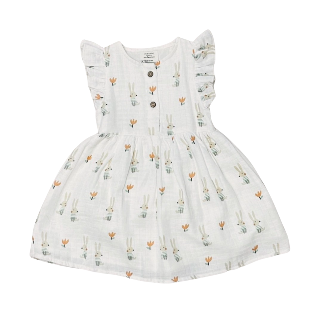 Viverano Bunny Ruffle & Button Flare Baby Dress+Bloomer