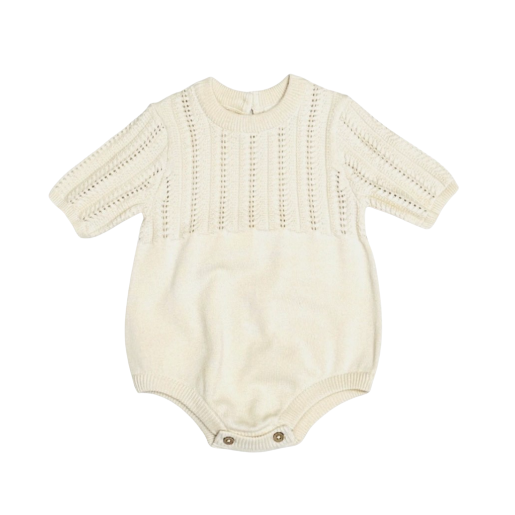 Viverano Pointelle Knit Baby Bodysuit Romper Natural