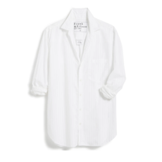 Frank & Eileen JOEDY Boyfriend Button-Up Shirt Wide White Sheer Stripe