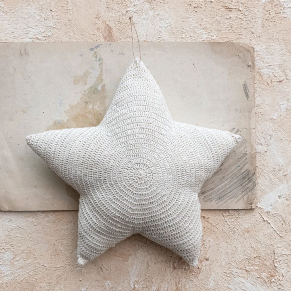 Recycled Cotton Crocheted Star Shaped Pillow (Hangs or Sits)