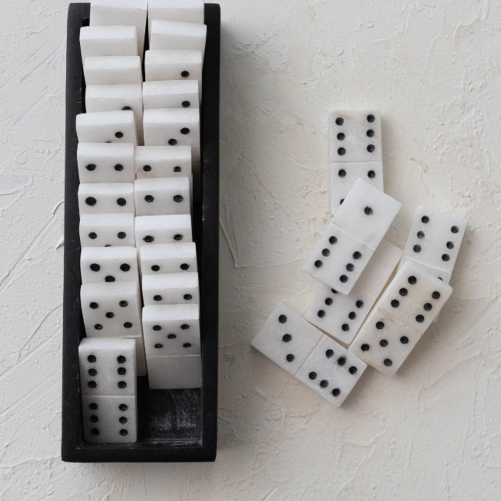 Handmade Alabaster Dominoes in Soapstone Box